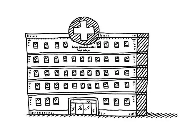 Vector illustration of Hospital Building Drawing