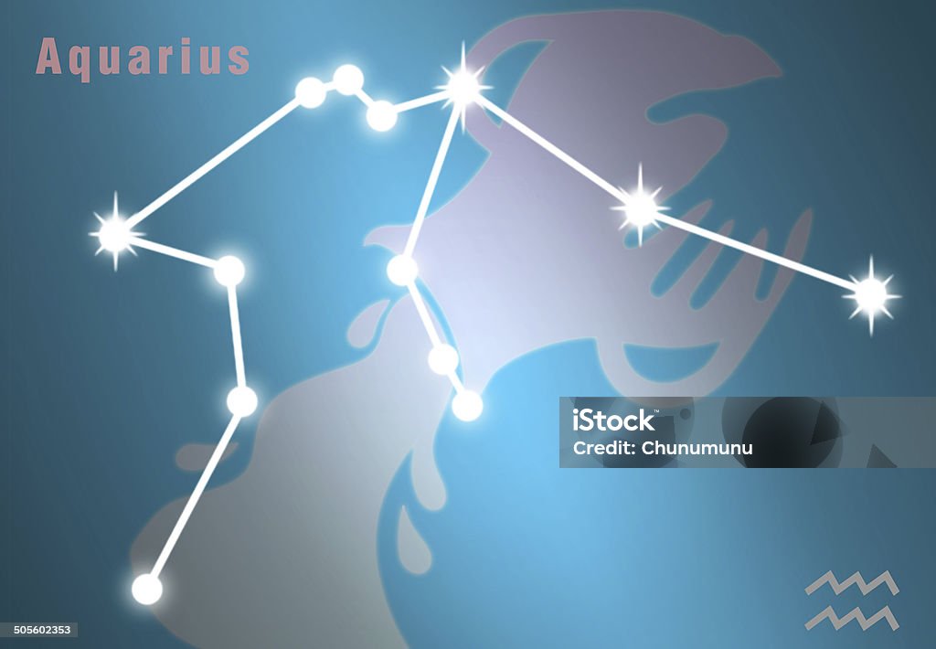 Zodiac Aquarius Aquarius zodiac with its sign, constellation, and icon. Aquarius - Astrology Sign Stock Photo