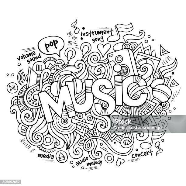 Music Hand Lettering And Doodles Elements Stock Illustration - Download Image Now - Abstract, Acoustic Guitar, Acoustic Music