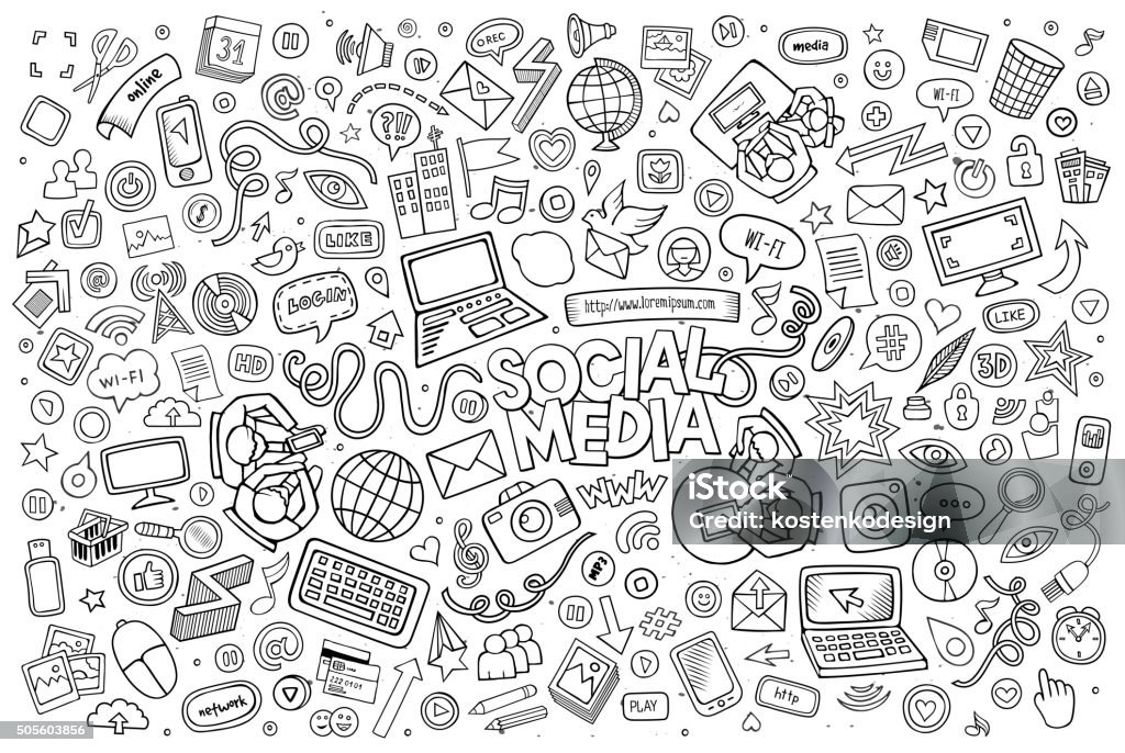 Vector line art Doodle cartoon set of objects and symbols Vector line art Doodle cartoon set of objects and symbols on the Social Media theme Doodle stock vector