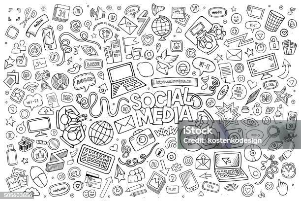 Vector Line Art Doodle Cartoon Set Of Objects And Symbols Stock Illustration - Download Image Now