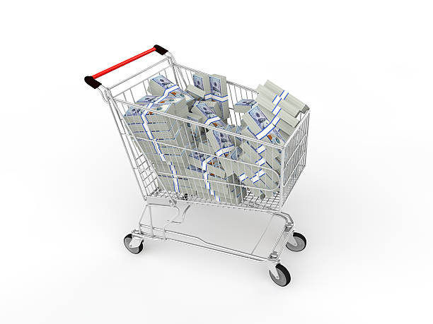 3 d корзина с наличными - three dimensional shape paper currency wealth shopping cart стоковые фото и изображения