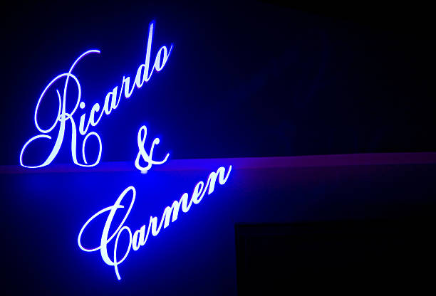 istock Names of wedding bride and bridegroom projected on wall 505616923