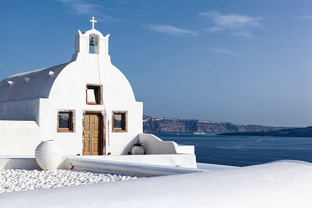 Typical white church in Santorini stock photo