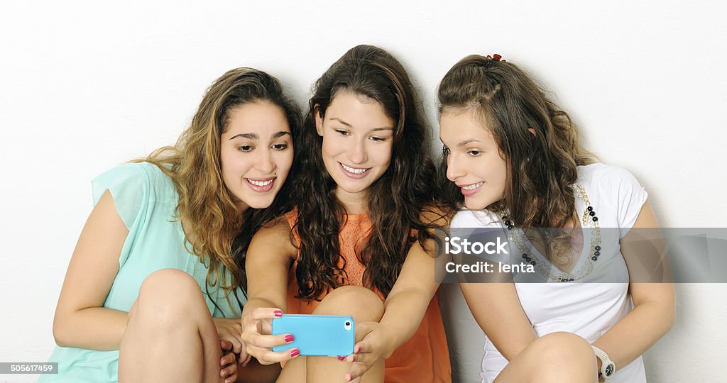 selfie cheerful girls photographing themselves Adult Stock Photo