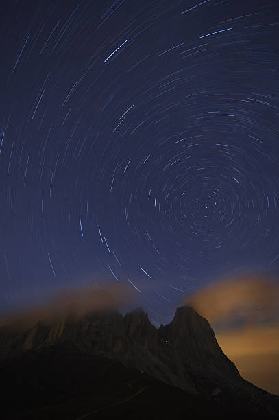 istock Star tracks over Sassolungo mountain range 505617861