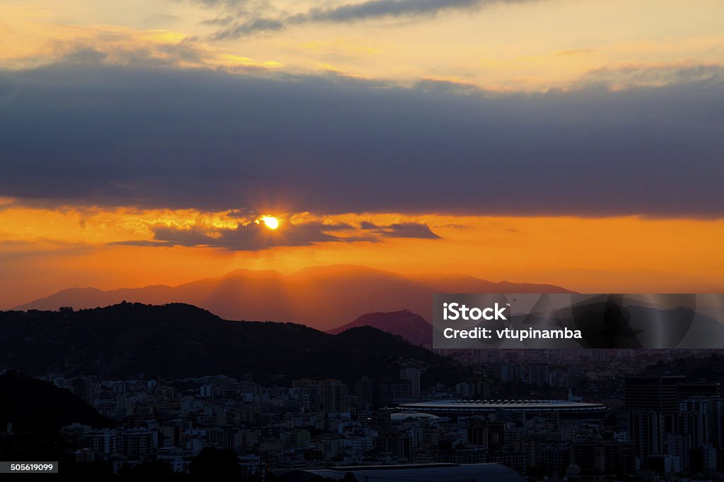 Rio de Janeiro RIO DE JANEIRO, BRAZIL - July 21, 2014: Sunset in Rio de Janeiro . Maracanã Stadium Stock Photo