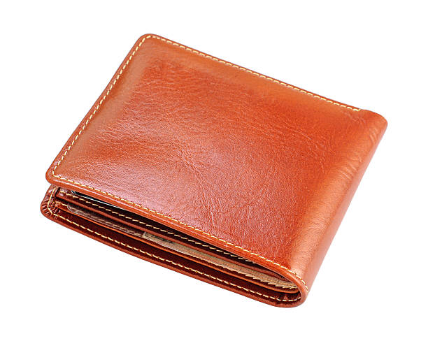 Brown leather wallet isolated white background stock photo