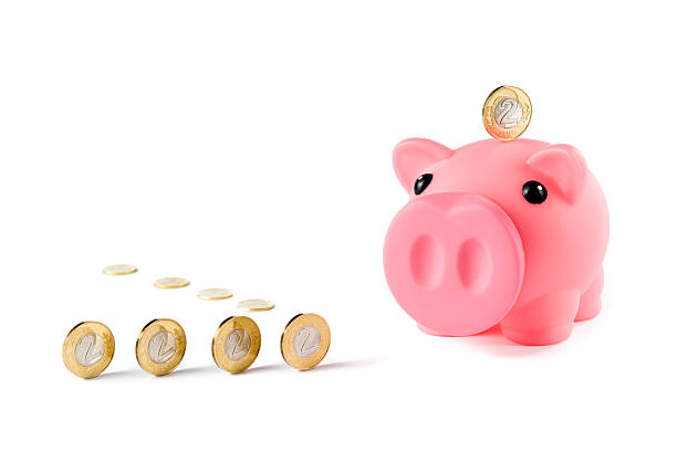 istock Piggy bank and coins isolated 505620385