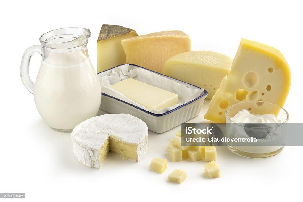 assortment of milk products assortment of dairy products isolated on white background Milk Stock Photo