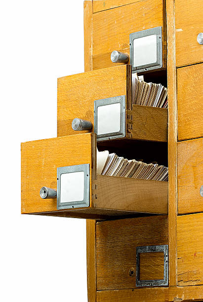 istock Old wooden card catalog on white background 505622362