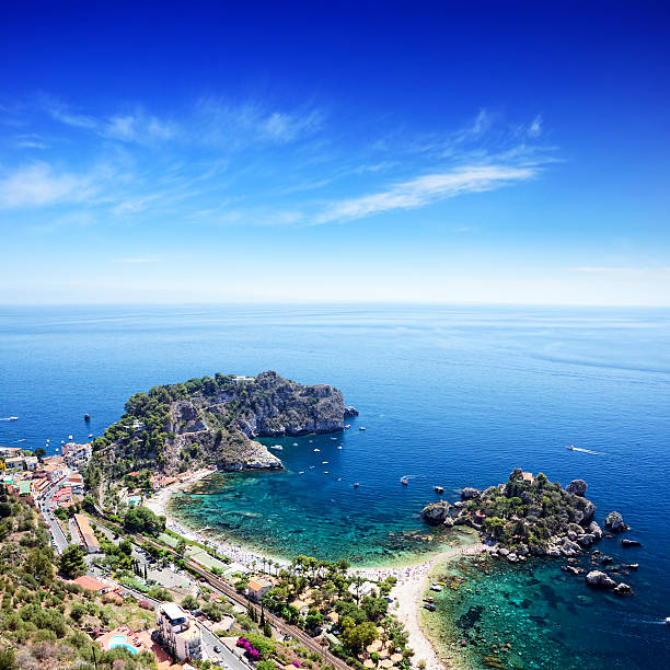 Taormina Beach, Sicily Isola Bella is a small island near Taormina, Sicily, southern Italy. Composite photo giardini naxos stock pictures, royalty-free photos & images