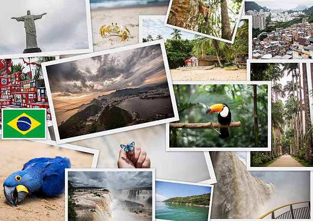 brasilien-reisen-collage - corcovado stock-fotos und bilder