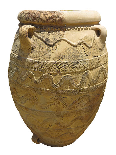 istock Ancient clay Minoan decorated amphora isolated 505625718