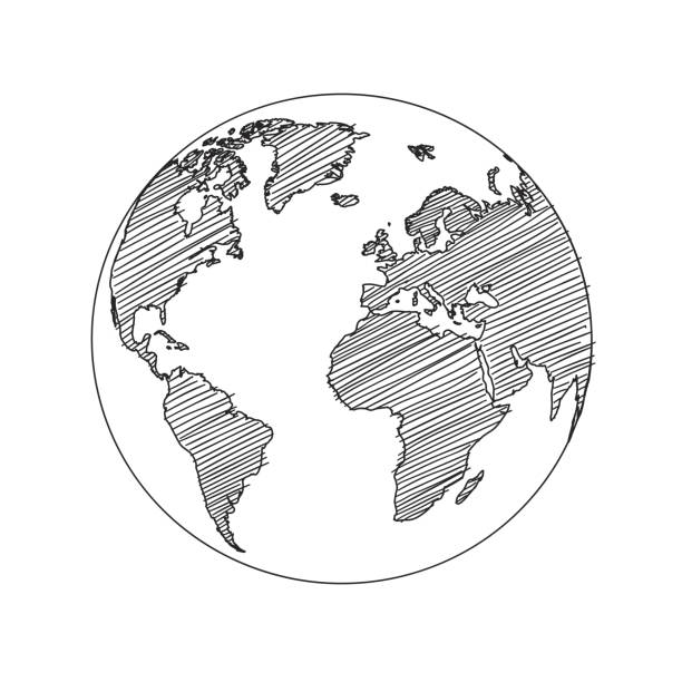 World map globe sketch vector World map globe sketch in vector format international drawings stock illustrations