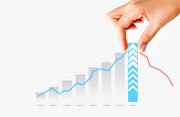 human hand pulling graph bar suggesting increase of  business - onconventioneel leiderschap stockfoto's en -beelden