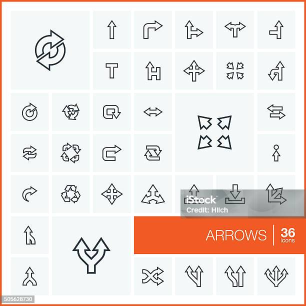 Vector Thin Line Arrows Icons Set And Graphic Design Elements Stock Illustration - Download Image Now