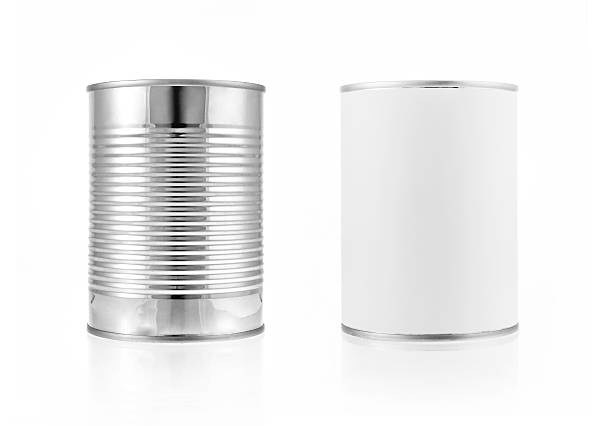 close-up de vários metal e branco de lata.  incluem traçado de recorte - can canned food container cylinder - fotografias e filmes do acervo