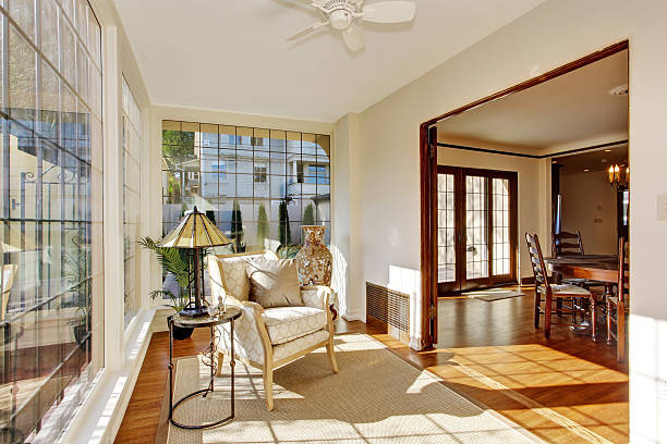 istock Bright sunroom with antique chair 505633501