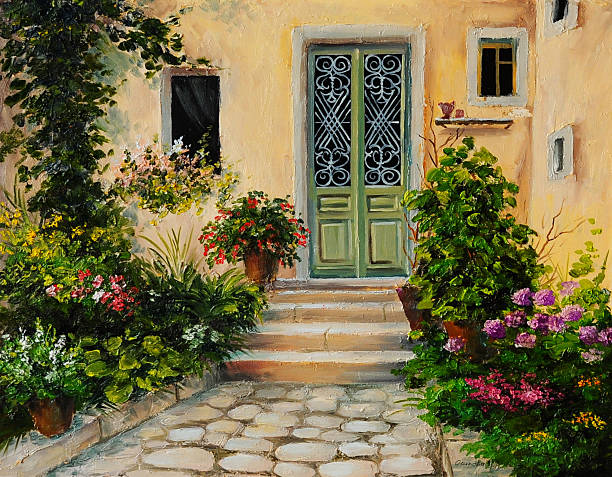istock oil painting - house with patio 505634231
