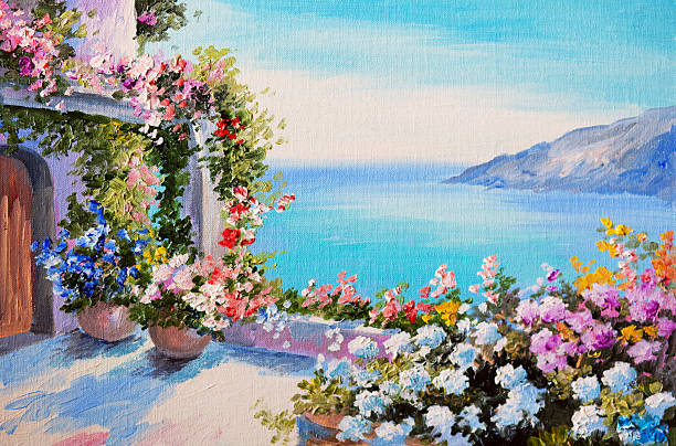 istock oil painting - house near sea 505634245