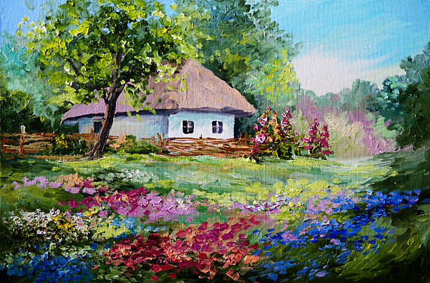 istock oil painting - house in the village 505634249