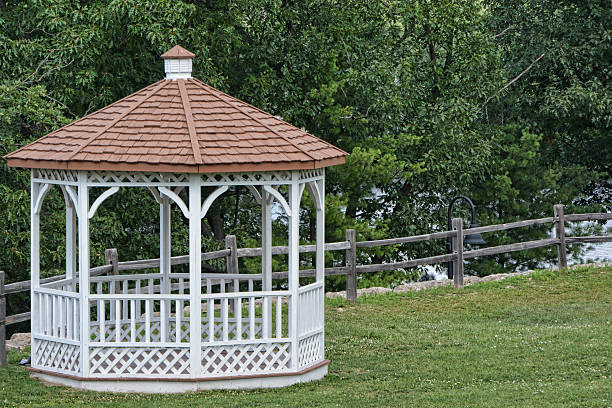 istock Gazebo and Split Rail Fence 505637879