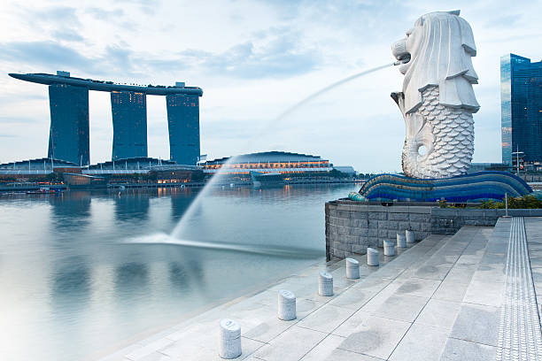 Merlion fountain in the morning stock photo