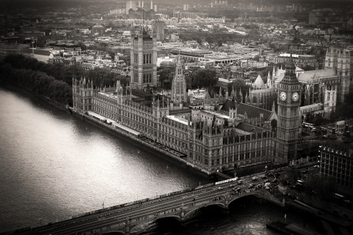 London Westminster rooftop view panorama with urban architectures.