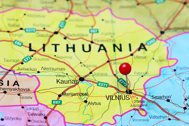 istock Vilnius pinned on a map of Lithuania 505640578