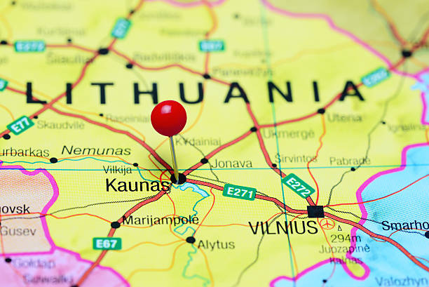 istock Kaunas pinned on a map of Lithuania 505640914