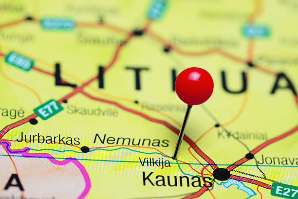 istock Vilkija pinned on a map of Lithuania 505641016