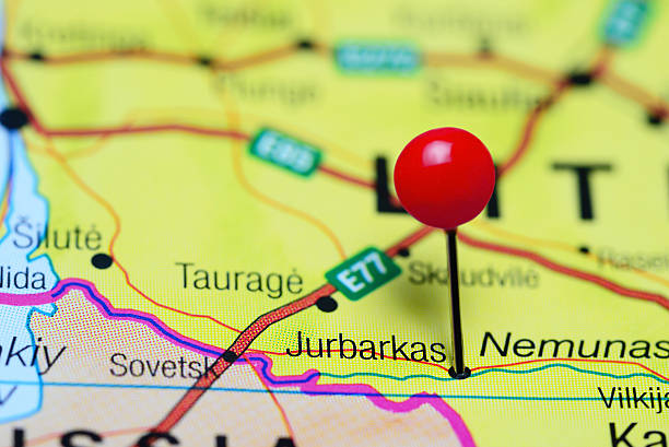 istock Jurbarkas pinned on a map of Lithuania 505641128