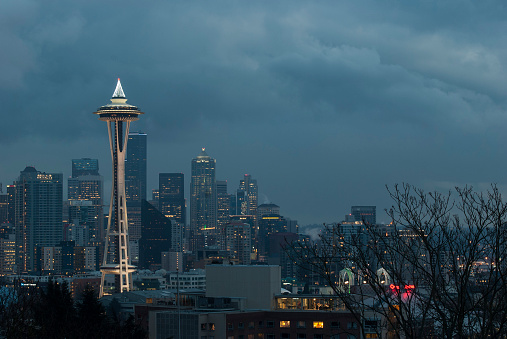 The Space Needle is an observation tower in Seattle, Washington, a landmark of the Pacific Northwest, and an icon of Seattle. It was built in the Seattle Center for the 1962 World's Fair, which drew over 2.3 million visitors, when nearly 20,000 people a day used its elevators.