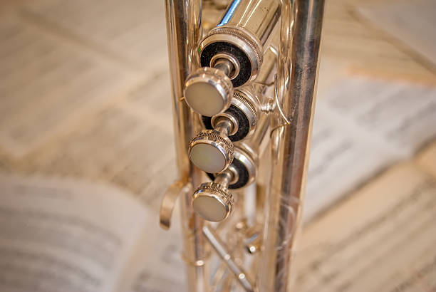 Trumpet valves stock photo