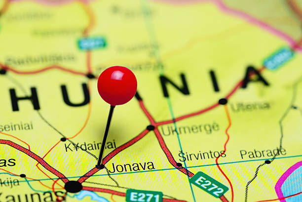 istock Jonava pinned on a map of Lithuania 505642100