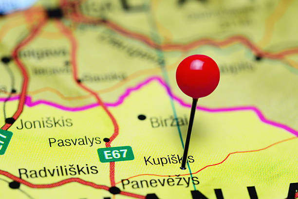 istock Kupiskis pinned on a map of Lithuania 505642538