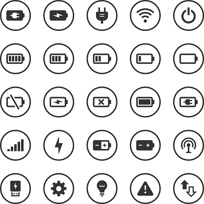 An illustration of battery & power icons set for your web page, presentation, & design products.