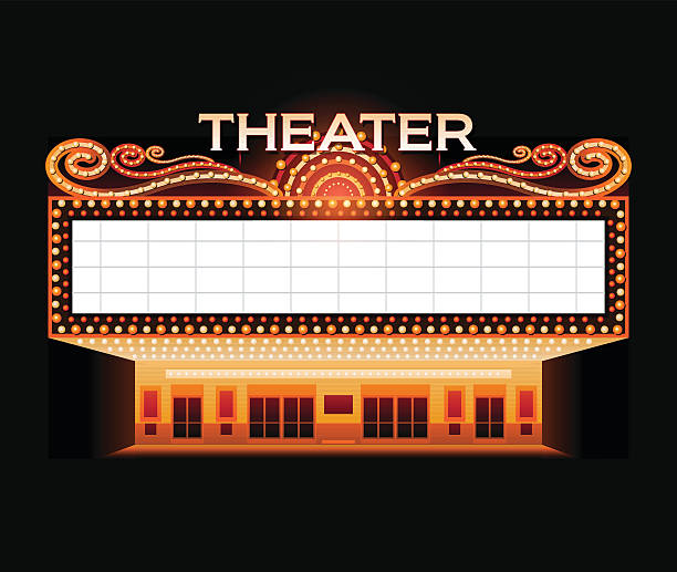 istock Brightly theater glowing retro cinema neon sign 505642990