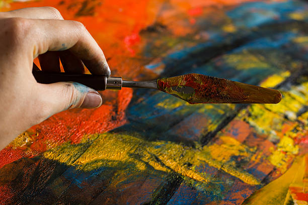 istock Abstract painted canvas. Oil paints on a palette. Colorful background. 505645506
