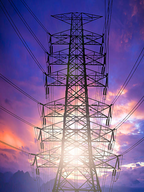 istock Silhouette of high voltage transmission towers. 505647830