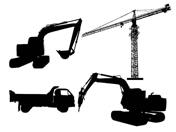istock Silhouette excavator and tower crane 505649468