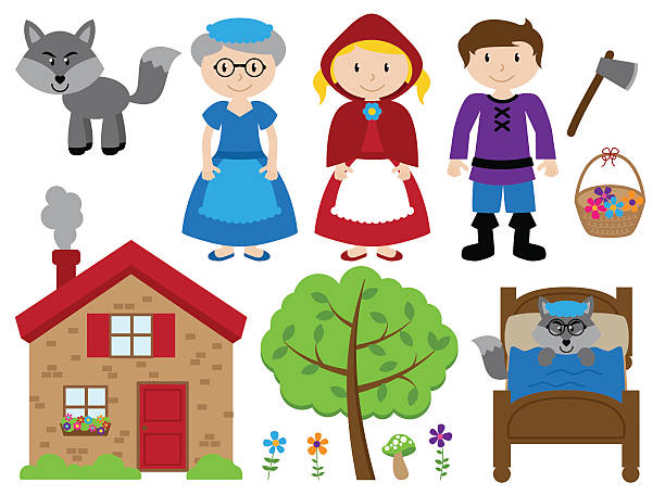 ilustrações de stock, clip art, desenhos animados e ícones de pouco de capuz de equitação vermelho vector coleção de tema - red cottage small house