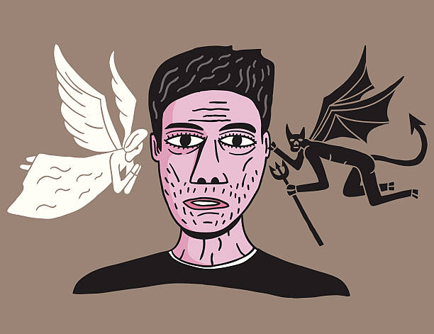 man between angel and demon man between angel and demon - vector illustration good vs evil stock illustrations