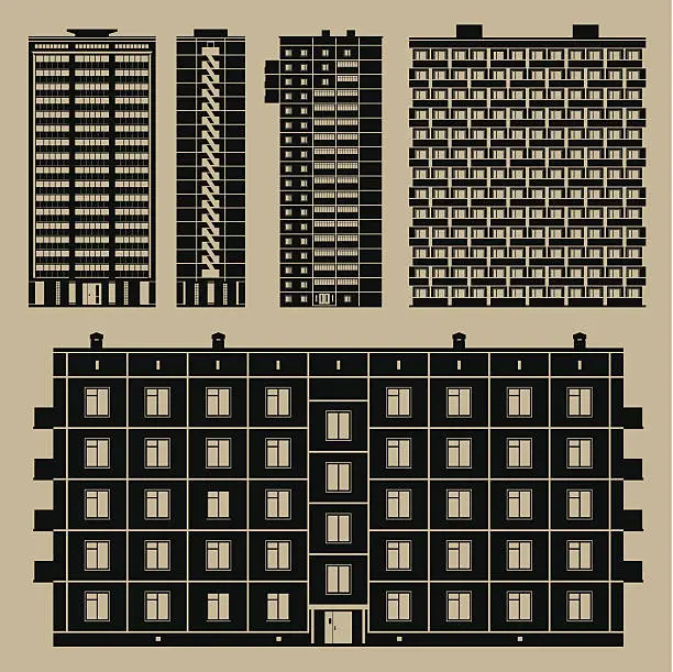 Vector illustration of Buildings set with block houses