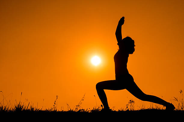 istock Silhouette woman with standing position yoga. 505657959