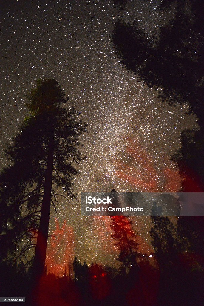 Pacifist in the Sky Image of red light reflected off of photographer who stood for about 1 second in front of the camera during a 20 second exposure of the night sky.  Northern California mountains. California Stock Photo