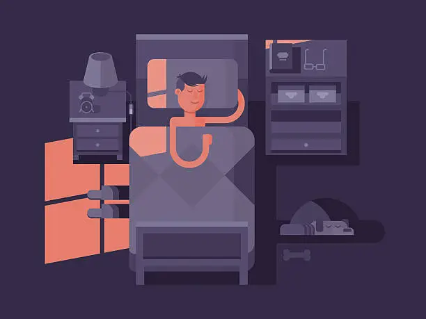 Vector illustration of Man sleep in bed