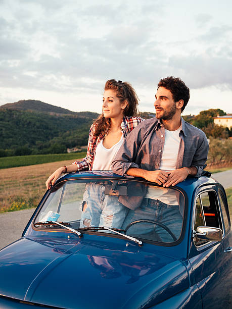 istock Young Couple Trip With Vintage Car 505663028