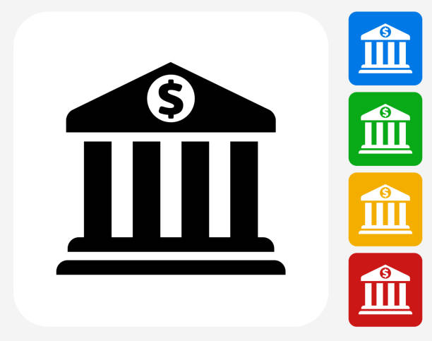 Bank Icon Flat Graphic Design Bank Icon. This 100% royalty free vector illustration features the main icon pictured in black inside a white square. The alternative color options in blue, green, yellow and red are on the right of the icon and are arranged in a vertical column. treasury stock illustrations